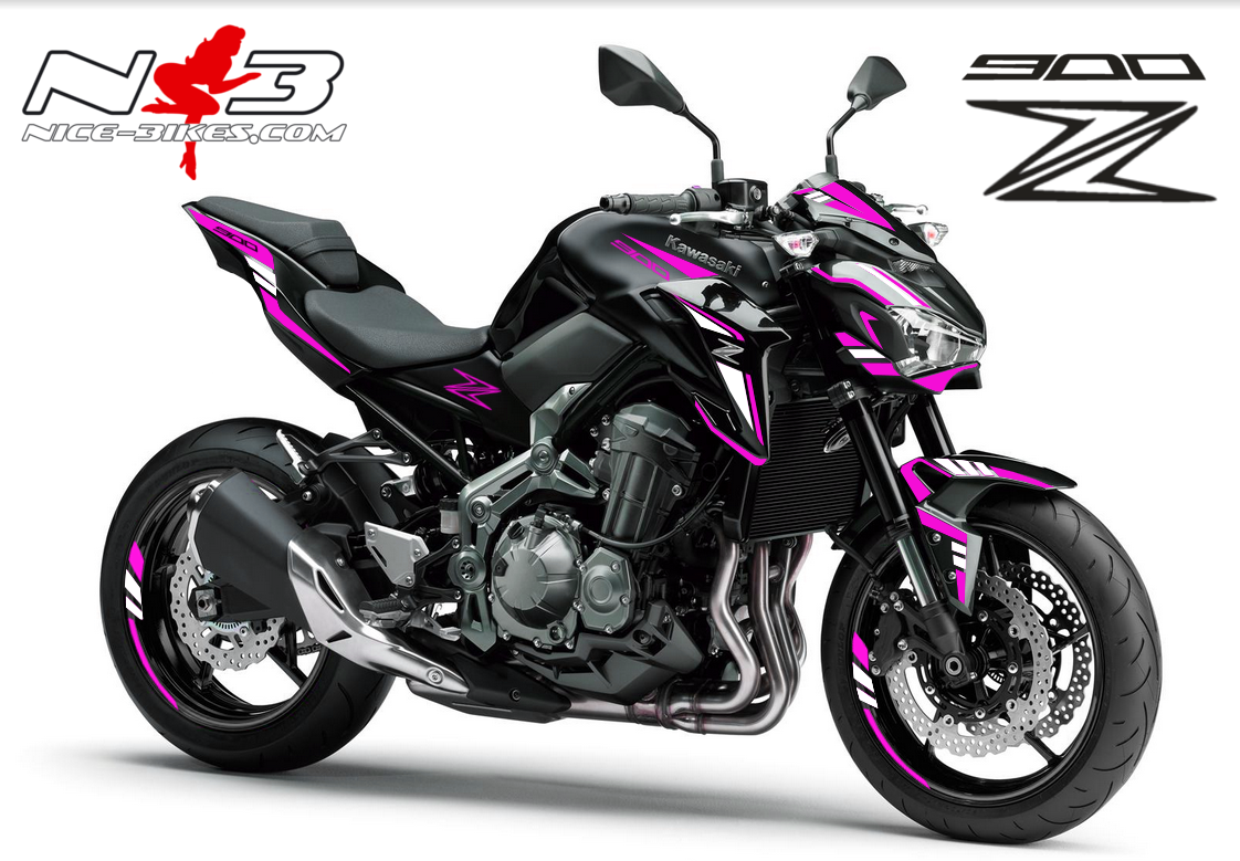 Motorrad Foliendesigns und Dekore - Z900 schwarz / Foliendekor pink-weiß 2018 - schwarz pink weiss Z900 schwarz / Foliendekor pink-weiß 2018