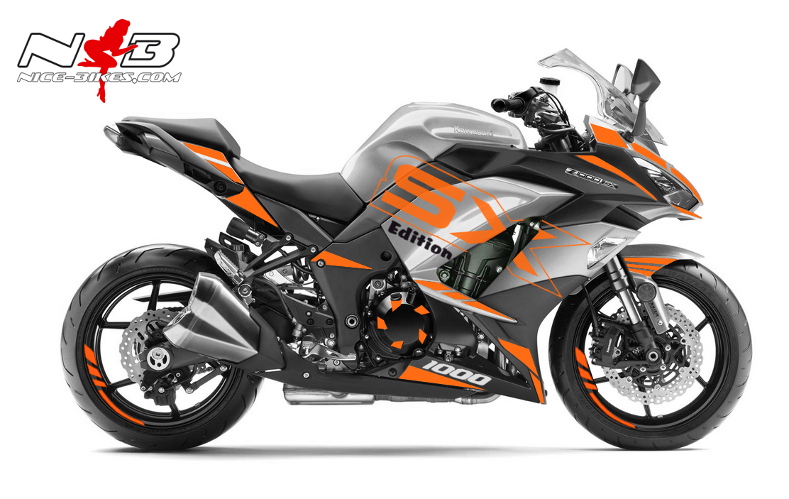 Motorrad Foliendesigns und Dekore - Z1000SX Dekor orange auf silbernen Maschine - silber orange Z1000SX Dekor orange auf silbernen Maschine
