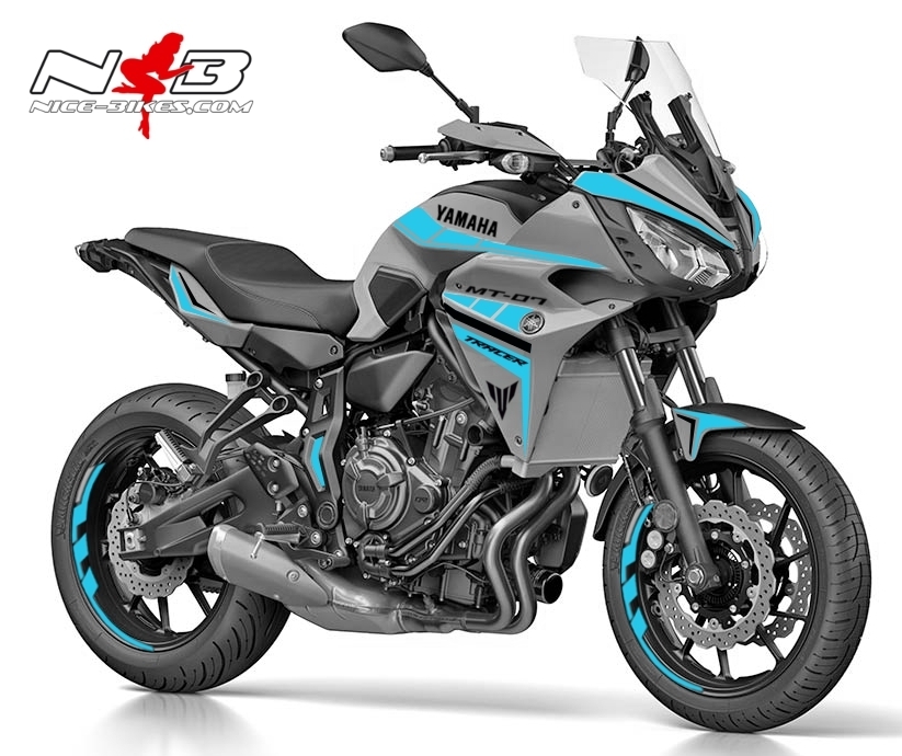 Motorrad Foliendesigns und Dekore - MT07 Tracer GT graue Mascine Dekor hellblau - tracer700gt hellblau MT07 Tracer GT graue Mascine Dekor hellblau