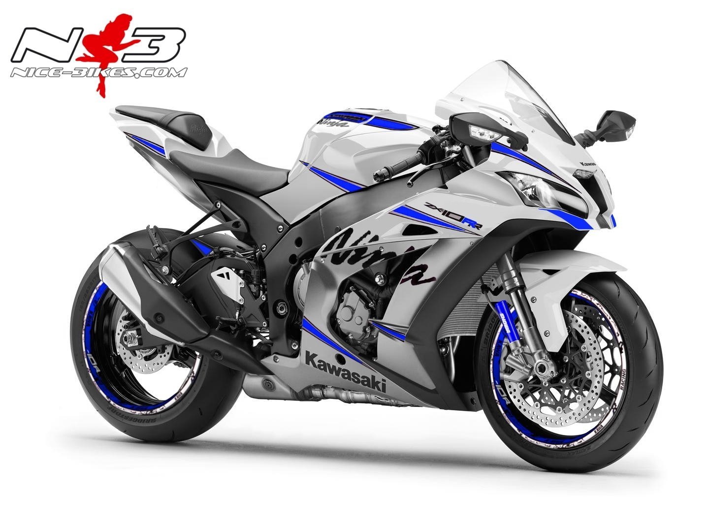 Motorrad Foliendesigns und Dekore - ZX-10R Ninja . Blau auf weißer Maschine 2017 - weiss blau 1 ZX-10R Ninja . Blau auf weißer Maschine 2017