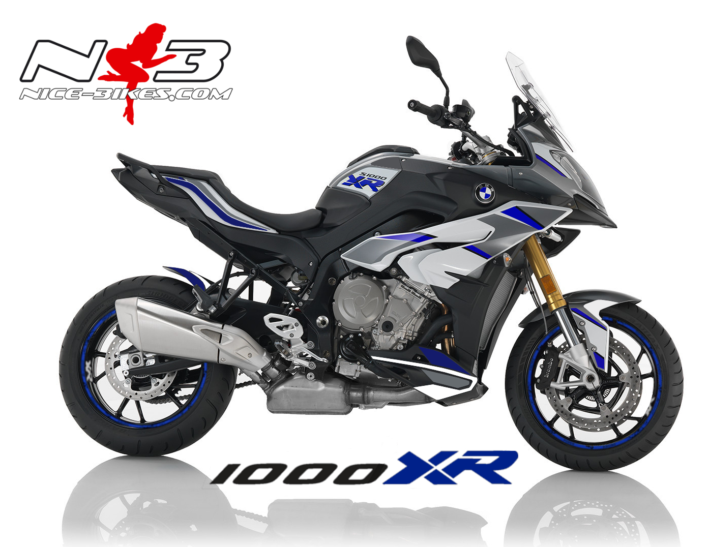 Motorrad Foliendesigns und Dekore - BMW S1000XR EDITION blau auf weißer Maschine 2017-18 - weiss blau BMW S1000XR EDITION blau auf weißer Maschine 2017-18