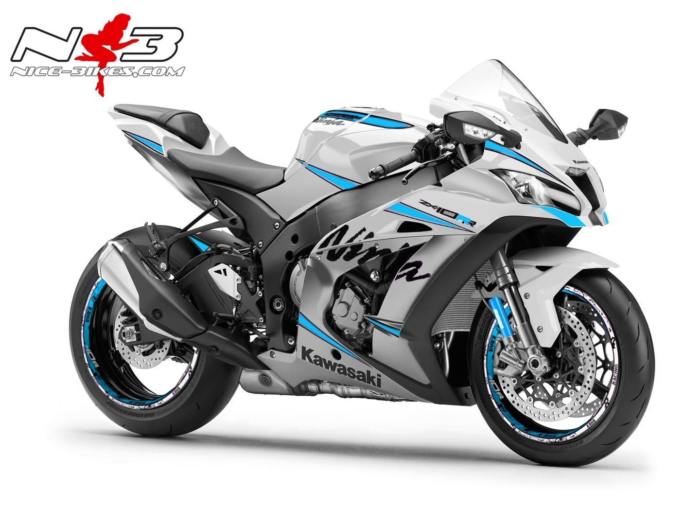 Motorrad Foliendesigns und Dekore - ZX-10R Ninja . Hellblau auf weißer Maschine 2017 - weiss hellblau 1 ZX-10R Ninja . Hellblau auf weißer Maschine 2017