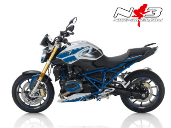 BMW R1200R Edition blau auf weißer Maschine 2017-